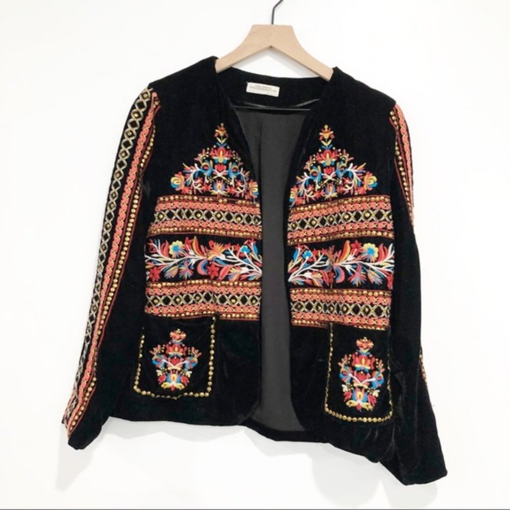Zara Black Embroidered and Beaded Jacket